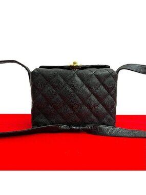 Chanel Vintage Quilted Caviar Leather Shoulder Bag Black